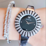  Shop Authentic Swarovski Crystal Rose Black Dial Silver Steel Strap Watch for Women - 5484076 - Luxxuri