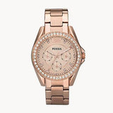  Shop Authentic Fossil Riley Multifunction Rose Gold Dial Rose Gold Steel Strap Watch for Women - ES2811 - Luxxuri