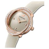 Shop Authentic Swarovski Crystal Flower Grey Dial Grey Leather Strap Watch for for Women - 5552424 - Luxxuri