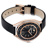  Shop Authentic Swarovski Crystalline Aura Black Dial Black Leather Strap Watch for Women - 5558634 - Luxxuri