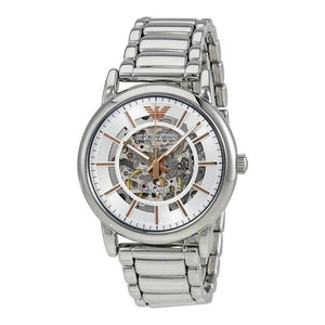  Shop Authentic Emporio Armani Meccanico Skeleton Silver Dial Silver Steel Strap Watch For Men - AR1980 - Luxxuri
