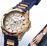  Shop Authentic Guess Interpid White & Rose Gold Dial Blue Silicone Strap Watch For Women - W0325L8 - Luxxuri