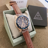  Shop Authentic Guess Pinnacle Chronograph Quartz Blue Dial Brown Leather Strap Watch For Women - W0673G3 - Luxxuri