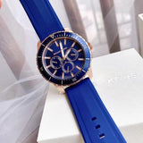  Shop Authentic Michael Kors Cunningham Multifunction Blue Dial Blue Rubber Strap Watch For Men - MK7163 - Luxxuri