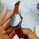  Shop Authentic Fossil Forrester Automatic Skeleton Grey Dial Brown Leather Strap Watch for Men - ME3178 - Luxxuri