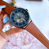  Shop Authentic Fossil Forrester Automatic Skeleton Grey Dial Brown Leather Strap Watch for Men - ME3178 - Luxxuri