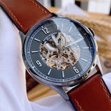  Shop Authentic Fossil Forrester Automatic Skeleton Grey Dial Brown Leather Strap Watch for Men - ME3178 - Luxxuri