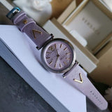  Shop Authentic Versace V-Twist Quartz Purple Dial Purple Leather Strap Watch for Women - VELS00219 - Luxxuri
