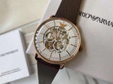 Shop Authentic Emporio Armani Meccanico Automatic White Dial Brown Leather Strap Watch For Men - AR60027 - Luxxuri