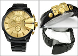  Shop Authentic Diesel Mega Chief Chronograph Gold Dial Black Steel Strap Watch For Men - DZ4485 - Luxxuri