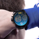  Shop Authentic Diesel Big Daddy Blue Dial Black Leather Strap Watch For Men - DZ7127 - Luxxuri