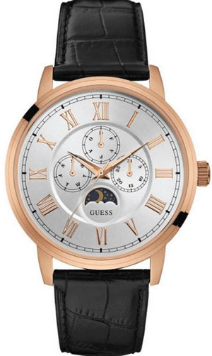  Shop Authentic Guess Delancy Quartz Silver Dial Black Leather Strap Watch For Men - W0870G2 - Luxxuri