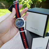  Shop Authentic Gucci GG2570 Quartz Blue Dial Blue & Red Nylon Strap Watch For Men - YA142304 - Luxxuri