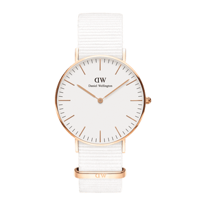  Shop Authentic Daniel Wellington Classic Dover White Dial White Nylon Strap Watch For Women - DW00100309 - Luxxuri