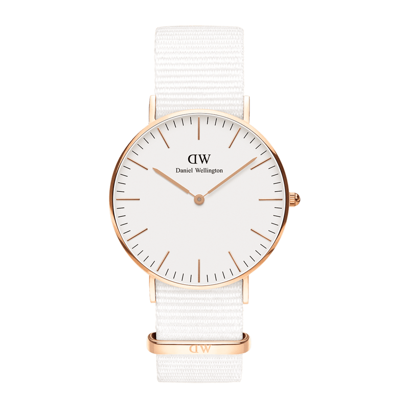  Shop Authentic Daniel Wellington Classic Dover White Dial White Nylon Strap Watch For Women - DW00100309 - Luxxuri