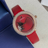  Shop Authentic Swarovski Crystal Frost Red Dial Red Leather Strap Watch for Women - 5519226 - Luxxuri