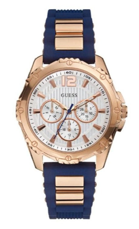  Shop Authentic Guess Interpid White & Rose Gold Dial Blue Silicone Strap Watch For Women - W0325L8 - Luxxuri