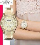  Shop Authentic Fossil Riley Gold Dial Gold Steel Strap Watch for Women - ES3203 - Luxxuri
