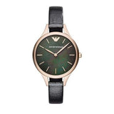  Shop Authentic Emporio Armani Aurora Mother Of Pearl Black Dial Black Leather Strap Watch For Women - AR11056 - Luxxuri