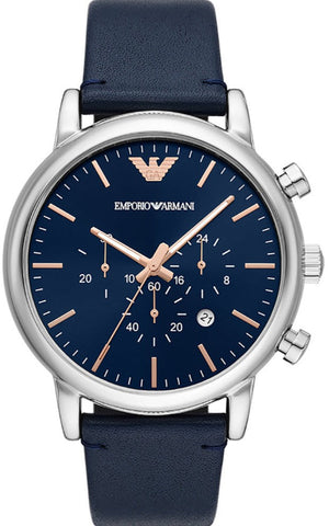  Shop Authentic Emporio Armani Luigi Chronograph Blue Dial Blue Leather Strap Watch For Men - AR11451 - Luxxuri