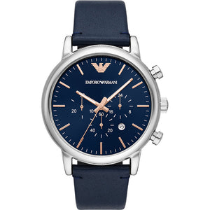  Shop Authentic Emporio Armani Luigi Chronograph Blue Dial Blue Leather Strap Watch For Men - AR11451 - Luxxuri