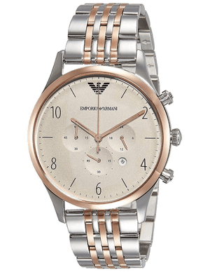  Shop Authentic Emporio Armani Beta Chronograph Grey Dial Two Tone Steel Strap Watch For Men - AR1864 - Luxxuri