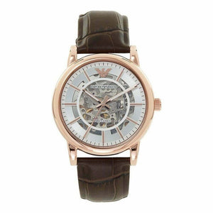  Shop Authentic Emporio Armani Meccanico Silver Skeleton Dial Brown Leather Strap Watch For Men - AR1983 - Luxxuri