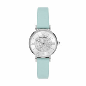  Shop Authentic Emporio Armani Gianni T Bar Analog Crystals Silver Dial Blue Leather Strap Watch For Women - AR11443 - Luxxuri