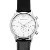  Shop Authentic Emporio Armani Classic Quartz Chronograph White Dial Black Leather Strap Watch For Men - AR1807 - Luxxuri