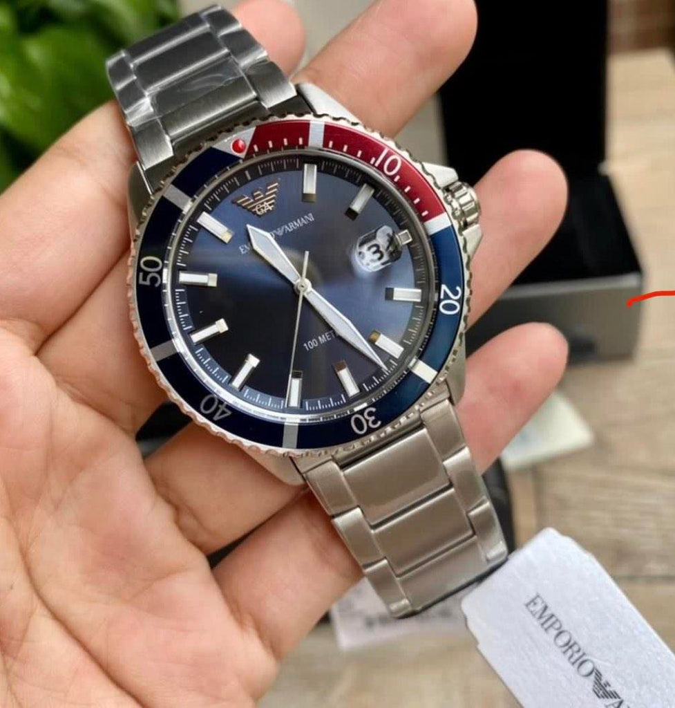  Shop Authentic Emporio Armani Diver Quartz Blue Dial Silver Steel Strap Watch For Men - AR11339 - Luxxuri