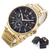  Shop Authentic Tommy Hilfiger Tyson Chronograph Black Dial Gold Steel Strap Watch For Men - 1710589 - Luxxuri