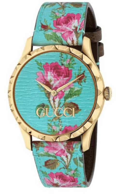  Shop Authentic Gucci G Timeless Floral Turquoise Dial Turquoise Leather Strap Watch For Women - YA1264085 - Luxxuri