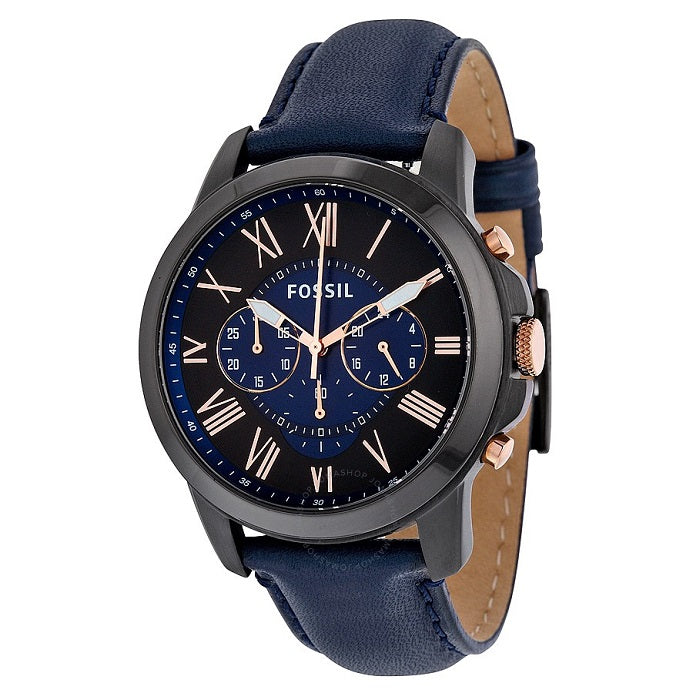  Shop Authentic Fossil Grant Chronograph Black Dial Blue Leather Strap Watch for Men - FS5061 - Luxxuri