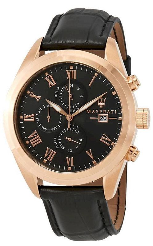  Shop Authentic Maserati Traguardo Chronograph Black Dial Black Leather Strap Watch For Men - R8871612002 - Luxxuri