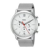  Shop Authentic Fossil Neutra Chronograph White Dial Silver Mesh Bracelet Watch for Men - FS5382 - Luxxuri