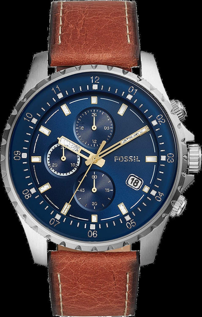  Shop Authentic Fossil Dillinger Luggage Chronograph Blue Dial Brown Leather Strap Watch for Men - FS5675 - Luxxuri