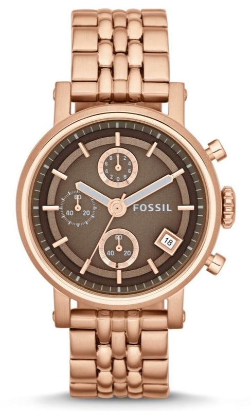  Shop Authentic Fossil Boyfriend Chronograph Brown Dial Rose Gold Steel Strap Watch for Women - ES3494 - Luxxuri