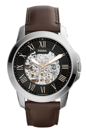  Shop Authentic Fossil Grant Automatic Skeleton Black Dial Brown Leather Strap Watch for Men - ME3100 - Luxxuri