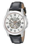  Shop Authentic Fossil Grant Automatic Skeleton White Dial Black Leather Strap Watch for Men - ME3101 - Luxxuri
