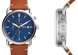  Shop Authentic Fossil The Commuter Blue Dial Brown Leather Strap Watch for Men - FS5401 - Luxxuri