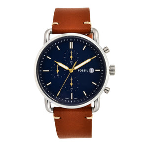  Shop Authentic Fossil The Commuter Blue Dial Brown Leather Strap Watch for Men - FS5401 - Luxxuri