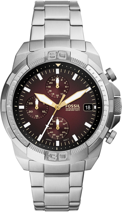  Shop Authentic Fossil Bronson Chronograph Red Dial Silver Steel Strap Watch for Men - FS5878 - Luxxuri