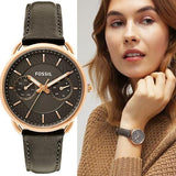  Shop Authentic Fossil Tailor Grey Dial Grey Leather Strap Watch for Women - ES3913 - Luxxuri
