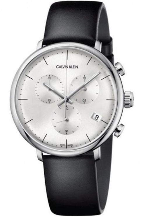  Shop Authentic Calvin Klein High Noon Chronograph White Dial Black Leather Strap Watch for Men - K8M271C6 - Luxxuri