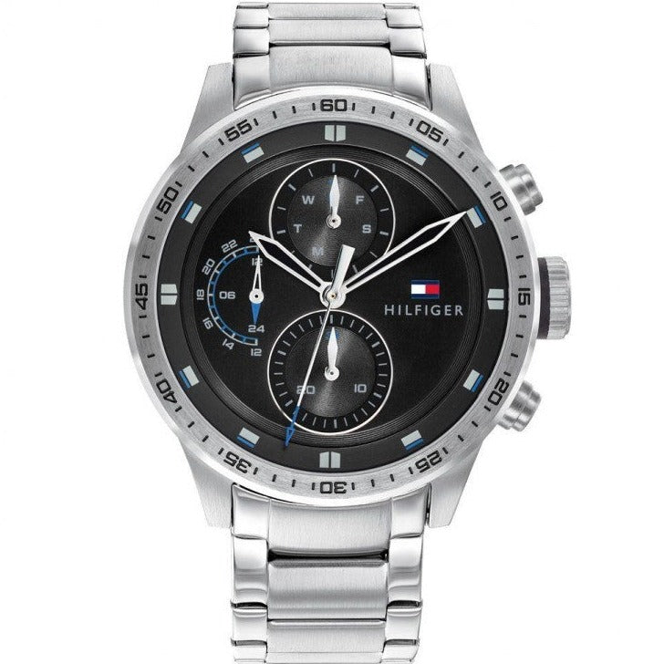  Shop Authentic Tommy Hilfiger Trent Quartz Black Dial Silver Steel Strap Watch For Men - 1791805 - Luxxuri
