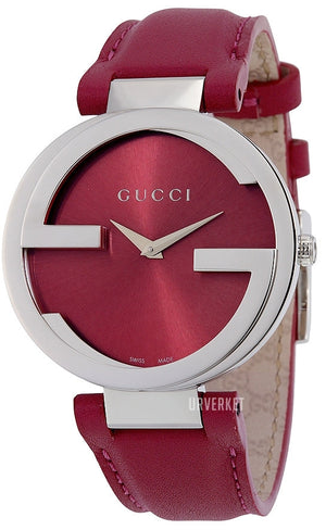  Shop Authentic Gucci Interlocking G Quartz Pink Dial Pink Leather Strap Watch For Women - YA133321 - Luxxuri