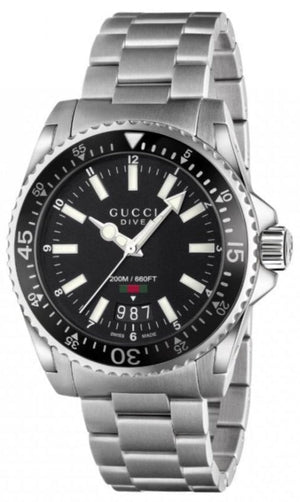  Shop Authentic Gucci Dive Quartz Black Dial Silver Steel Strap Watch For Men - YA136301A - Luxxuri