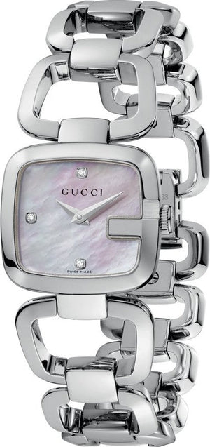  Shop Authentic Gucci G Gucci Diamonds Mother of Pearl Dial Silver Steel Strap Watch For Women - YA125502 - Luxxuri