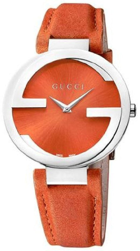  Shop Authentic Gucci Interlocking G Quartz Orange Dial Orange Leather Strap Watch For Women - YA133316 - Luxxuri