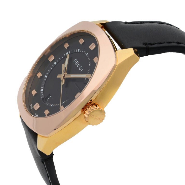  Shop Authentic Gucci GG2570 Quartz Black Dial Black Leather Strap Watch For Men - YA142309 - Luxxuri